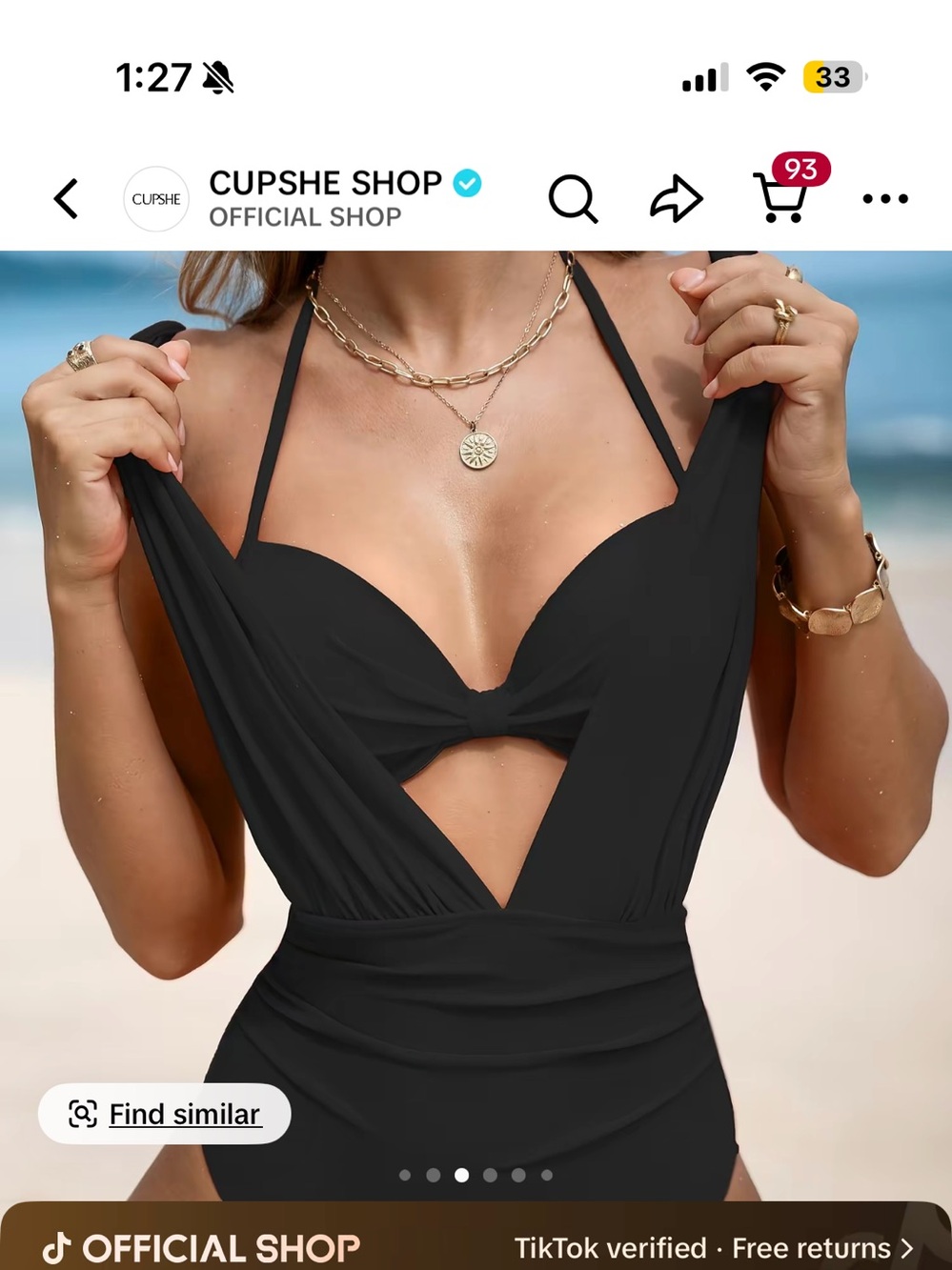 Cupshe Black Plunge Halter One-Piece Swimsuit XLarge NWT